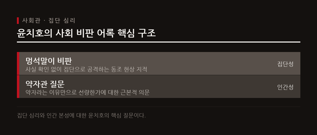 윤치호는 집단적 몰매 현상과 약자의 선량함에 대해 비판적 질문을 던졌다.