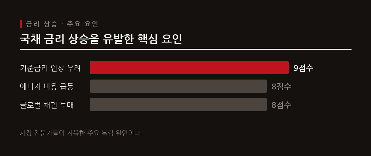 기준금리 인상 우려와 인플레이션 압력이 복합적으로 작용해 금리를 끌어올렸다.