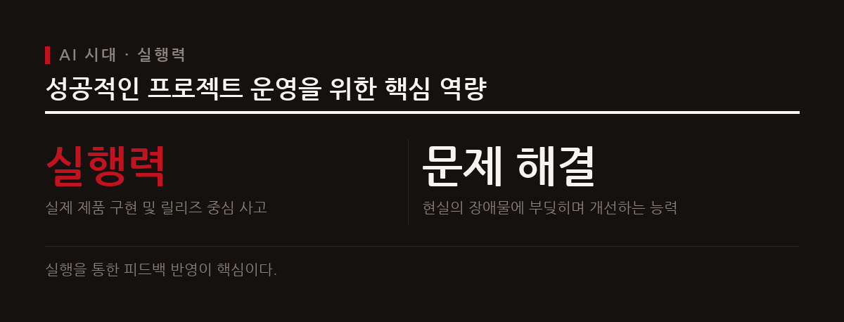 공부만 잘하는 AI를 넘어 실행형 AI가 필요하듯 개발자에게도 지식 축적보다 현실의 실행력이 중요하다.