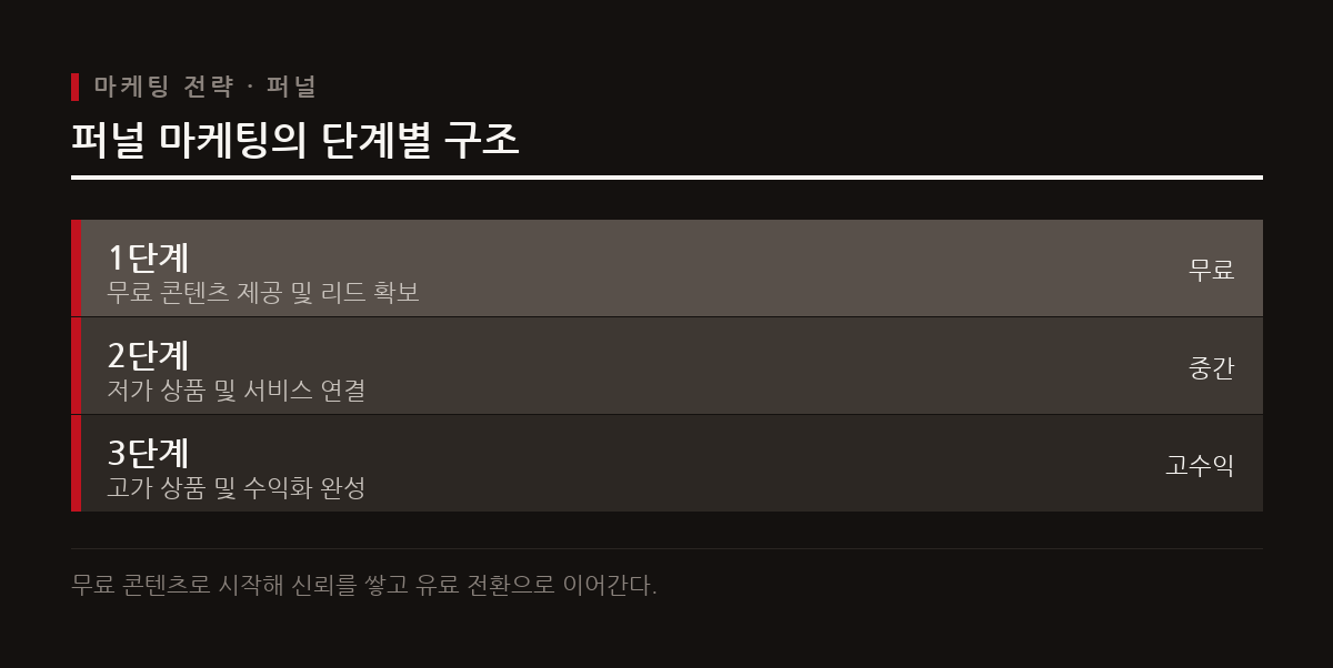 무료 강의와 정보 제공은 잠재 고객을 확보하고 저가 상품에서 고가 상품으로 유도하는 퍼널 마케팅의 핵심 수단이다.